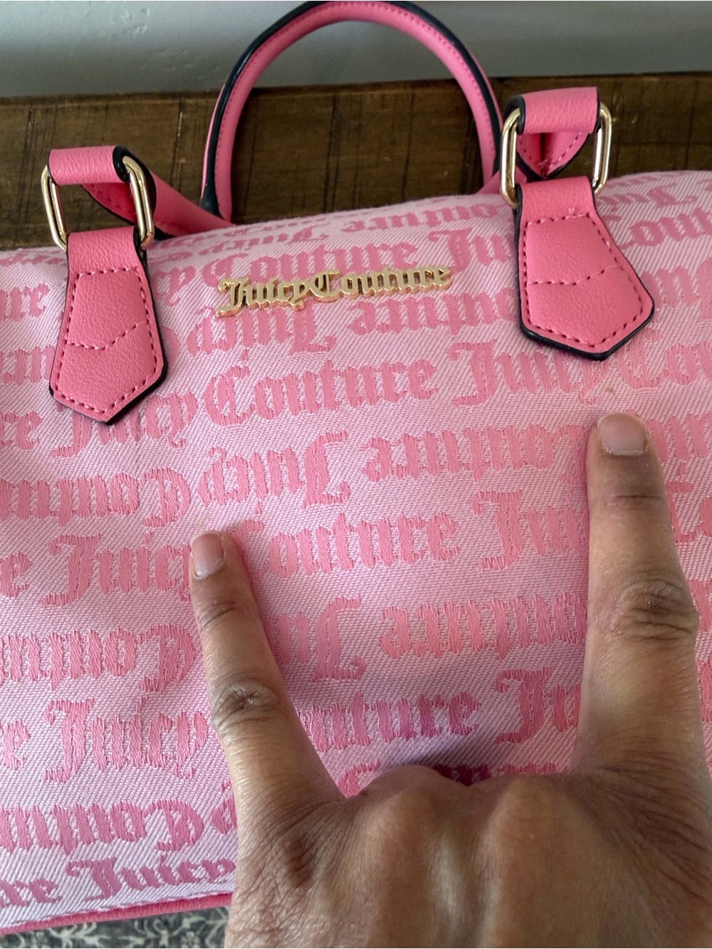 Juicy Couture Pink Monogram Speedy Handbag Double Satchel Missing Long Strap - Picture 15 of 16